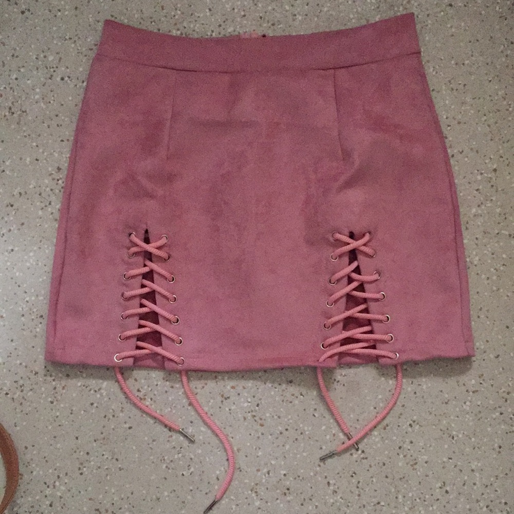 Laced up pink mini skirt